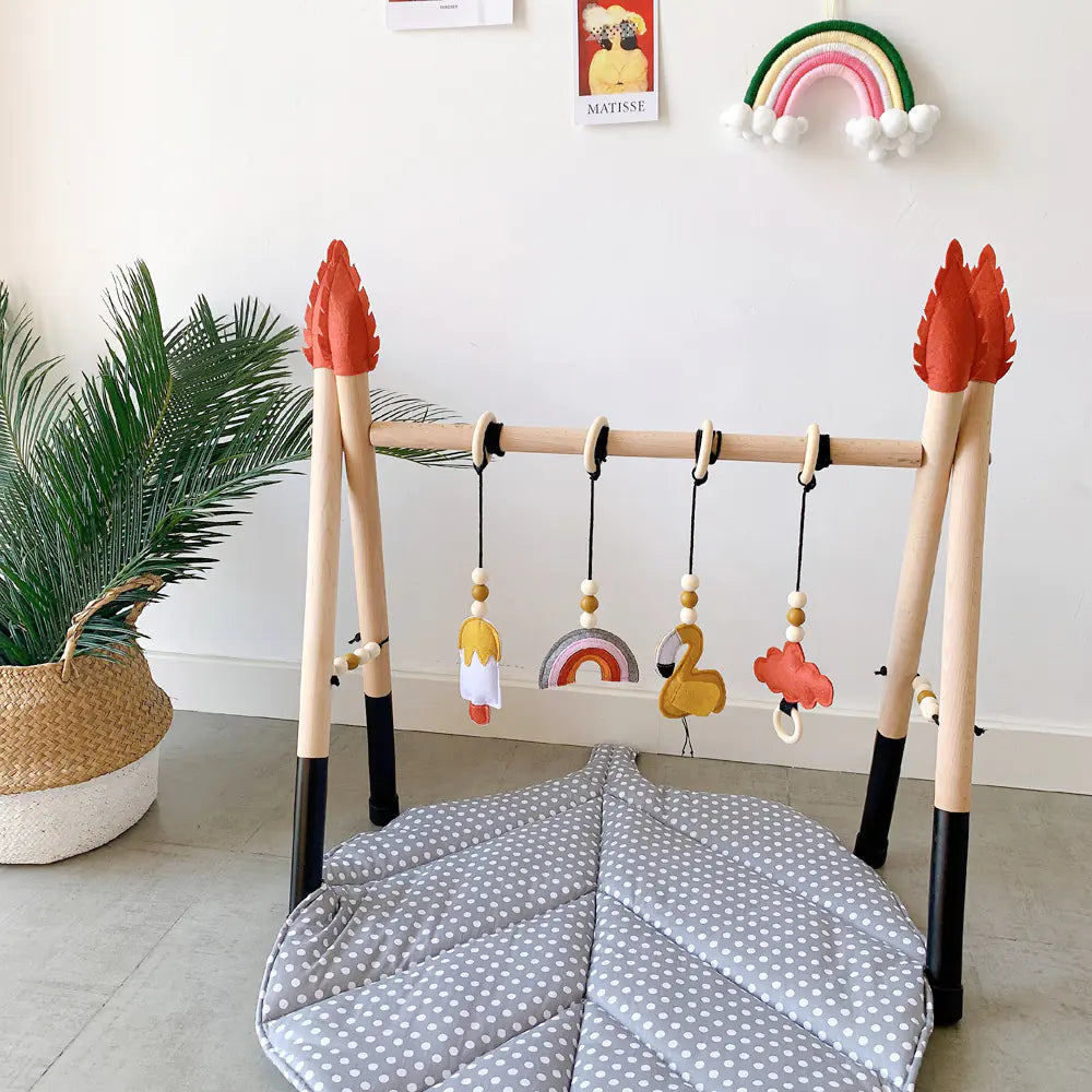 Nordic Wooden Fitness Rack for Newborn Toys & Play.