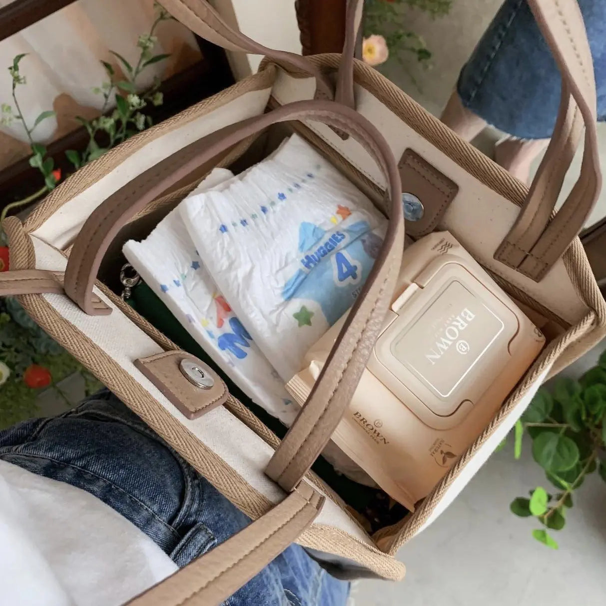 Canvas Shoulder Bag for Newborn Storage & Stroller.