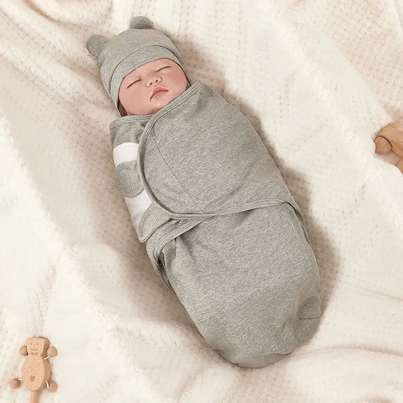Cotton Baby Swaddle Blanket With Hat.