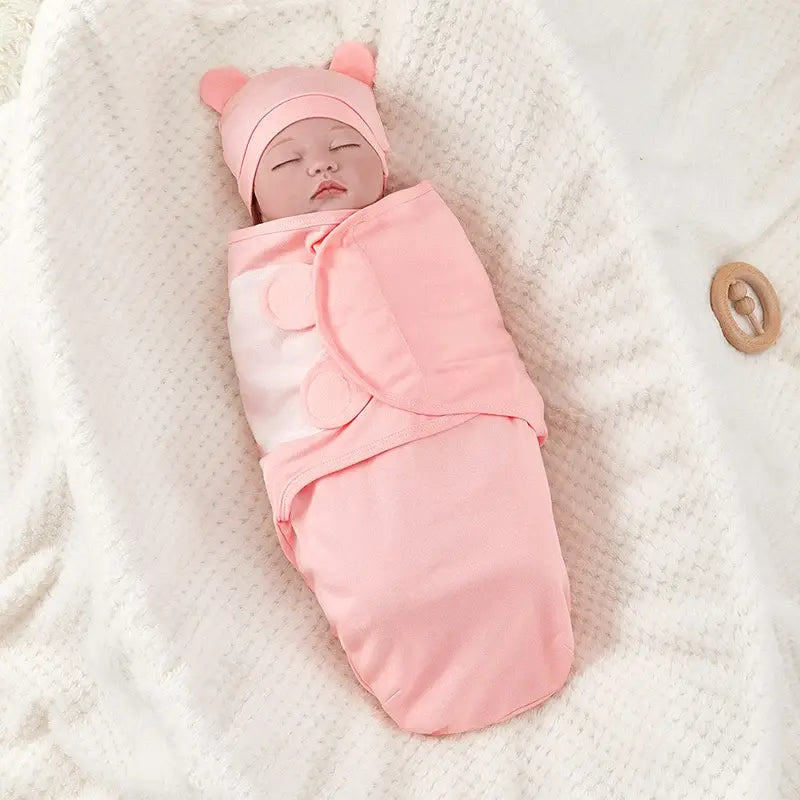 Cotton Baby Swaddle Blanket With Hat.