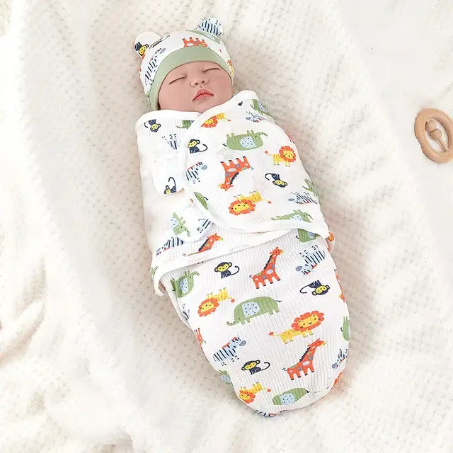 Cotton Baby Swaddle Blanket With Hat.