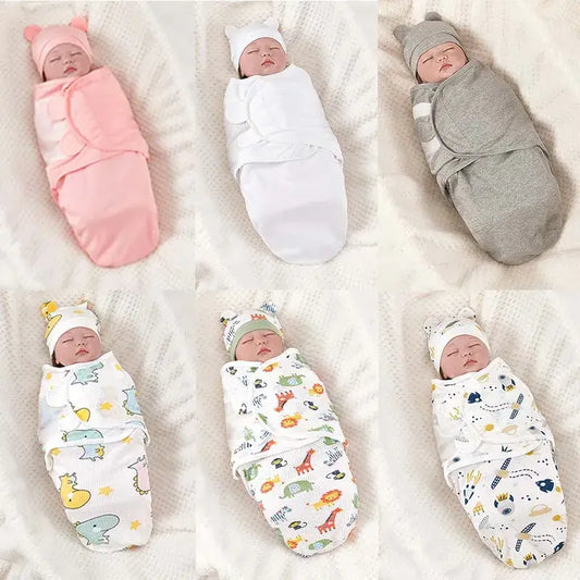 Cotton Baby Swaddle Blanket With Hat.